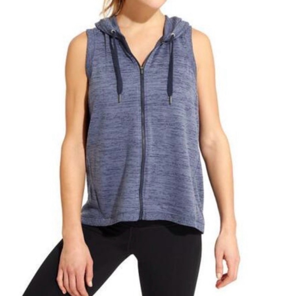 Athleta Gray Sleeveless Zip Hoodie Vest with Hood & Pockets – Size XS